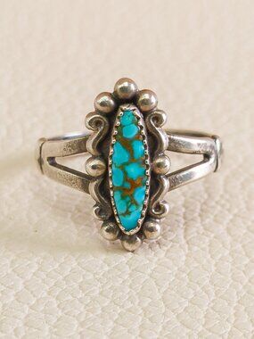 Vintage Bell Trading Post Sterling Silver Turquoise Split-Shank Ring, Size 6.75